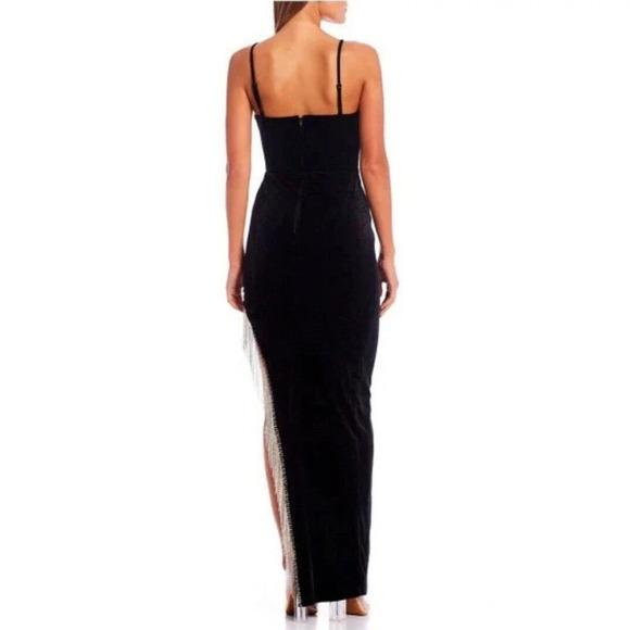 City Studio Velvet Fringe Detail Side Slit Long Mob Wife Whimsy Goth Dress 1 - Picture 2 of 14